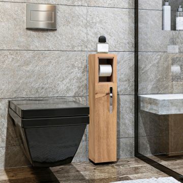 Armoire de salle de bain Årjäng avec distributeur de papier toilette panneau de particules 65 x 15 x 12 cm effet bois [en.casa]