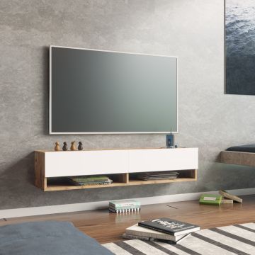 Meuble TV Laitila à 2 portes 29,5 x 140 x 31,5 cm effet chêne rustique / blanc [en.casa]