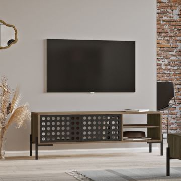 Meuble TV Lemi à 2 portes 49 x 144 x 40 cm chêne gris / anthracite [en.casa]