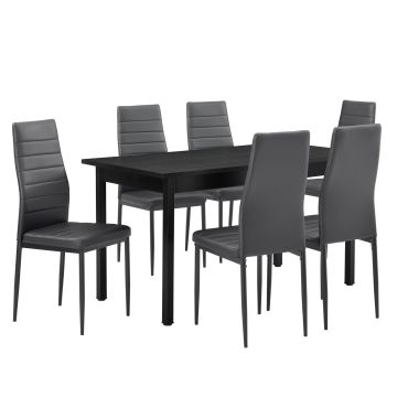 [en.casa] Table à manger gris 140cm x 60cm x 75cm + Chaises gris 96 cm x 43cm