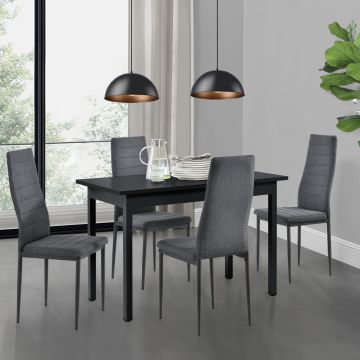 [en.casa] Table de Salle à Manger avec 4 Chaises Table à Manger Table de Cuisine MDF - Feuille de Placage Acier Revêtu par Poudre et Polyester Noir et Gris 120x60x75cm