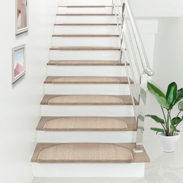 Lot de 15 marchettes d'escalier semi-circulaires antidérpantes 65 x 24 cm avec bord beige [en.casa]