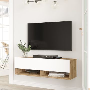 Meuble TV Laitila à porte 29,5 x 100 x 31,5 cm effet chêne rustique / blanc [en.casa]