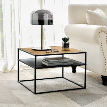 Table basse carrée Quinisut avec espace de stockage noir effet bois [en.casa]