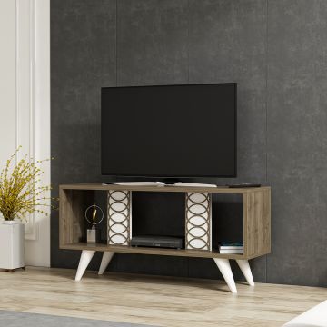 Meuble TV Ockelbo avec espace de rangement 45 x 90 x 30 cm effet noyer / blanc [en.casa]