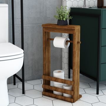 Porte-rouleaux papier WC Thyborøn sur pied barre pin 62 x 30 x 14 cm bois foncé [en.casa]