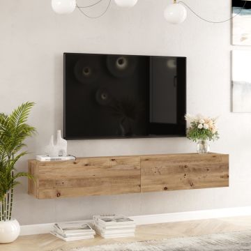 Meuble TV Lapinlahti à 2 portes 29,5 x 180 x 31,5 cm effet chêne rustique [en.casa]