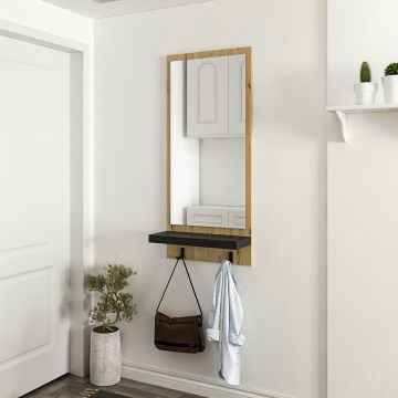 Portemanteau Humlebæk avec miroir et espace de stockage 90 x 45 x 16 cm effet bois artisanal / noir [en.casa]