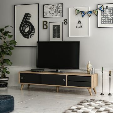 Meuble TV Fladså à 2 tiroirs 40 x 160 x 40 cm effet chêne / noir [en.casa]