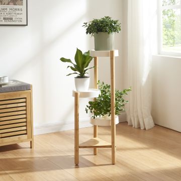 Étagère à plantes Sastamala à 4 niveaux bambou 78 x 35 x 35 cm naturel blanc [en.casa]