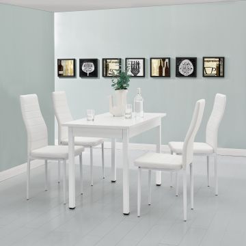 [en.casa] Table à manger / table de cuisine / table de salle à manger (120x60cm) avec  4 chaises blanc rembourrées - Kit de chaise dans le paquet d'économies