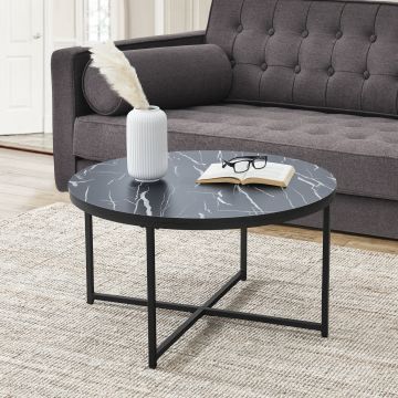 Table basse ronde Uppvidinge pour salon 45 x 80 cm marbre noir / noir [en.casa]