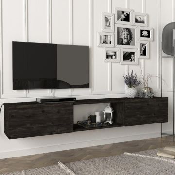 Meuble TV Paltamo 180 x 31 x 29,5 cm noir aspect chêne [en.casa]