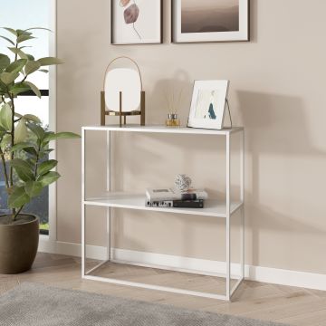 Table console Strömstad avec 2 surfaces de rangement acier 80 x 80 x 26 cm blanc mat [en.casa]