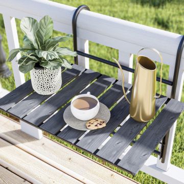 Table de balcon rabattable Petäjävesi métal bois de pin 60 x 40 x 58 cm noir gris structuré [en.casa]