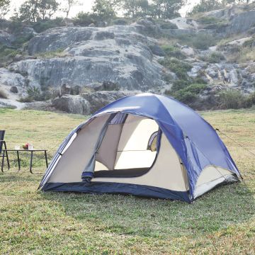Tente de camping Bergeijk pour 2-3 personnes 213 x 213 x 130 cm bleu beige pro.tec