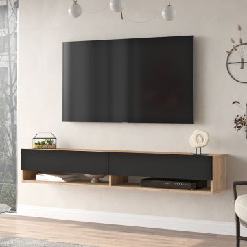 Meuble TV Laitila à 2 portes 29,5 x 180 x 31,5 cm effet chêne noir [en.casa]