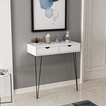 Table console Ebeltoft à 2 tiroirs 90 x 90 x 40 cm blanc / noir [en.casa]