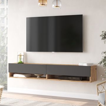 Meuble TV Laitila à 2 portes 29,5 x 180 x 31,5 cm effet chêne rustique / anthracite [en.casa]