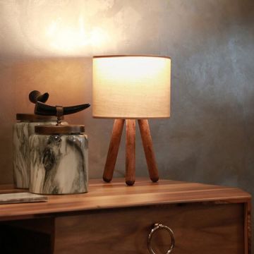 Lampe de bureau Preston E27 hauteur 33 cm bois naturel / sable [lux.pro]
