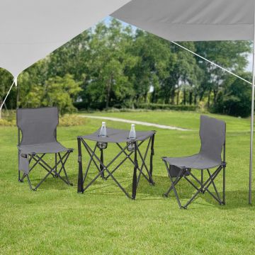 Set de table et 2 chaises de camping pliantes Banzi tissu Oxford 600D gris casa.pro