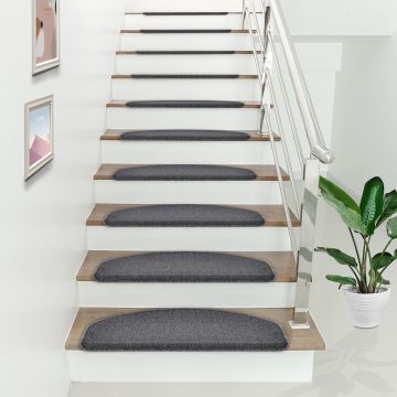 Lot de 15 marchettes d'escalier semi-circulaires antidérpantes 65 x 24 cm avec bord gris foncé [en.casa]