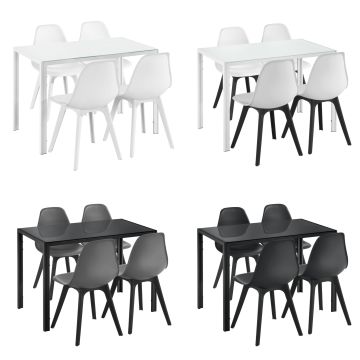 [en.casa] Ensemble de Table et 4 Chaises Table de Salle à Manger avec 4 Chaises Métal Bois Plastique Verre Couleurs Différentes 105cm x 60cm x 75cm