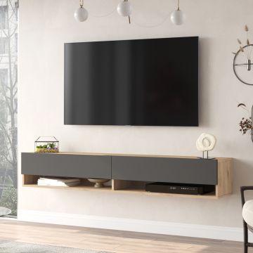 Meuble TV Laitila à 2 portes 29,5 x 180 x 31,5 cm effet chêne anthracite [en.casa]