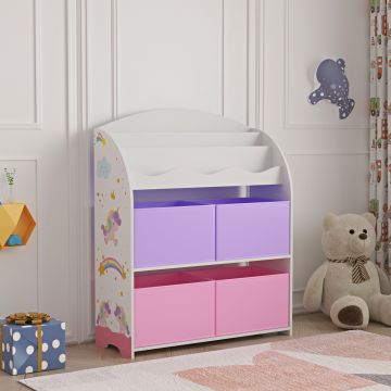 Étagère pour enfants Orust à motif licorne 98 x 83 x 30 cm blanc violet rose [en.casa]