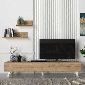 Ensemble meuble TV et 2 étagères Saarijärvi 180 x 31 x 33 cm effet chêne [en.casa]
