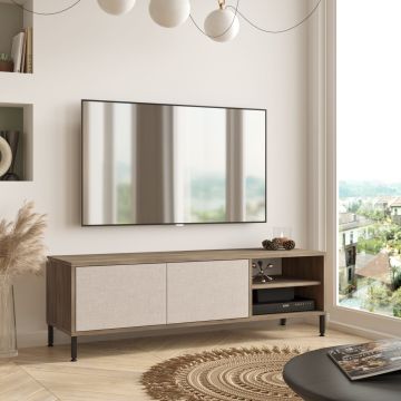 Meuble TV Loppi à 2 portes 43 x 140 x 40 cm chêne gris beige anthracite [en.casa]