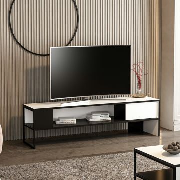 Meuble TV Faaborg à porte 42 x 150 x 35 cm blanc / noir [en.casa]