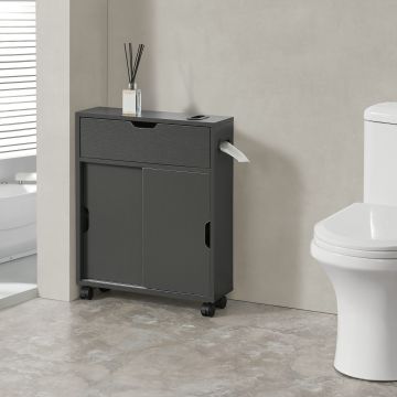 Meuble de rangement Kempele pour salle de bain à portes coulissantes gris foncé [en.casa]
