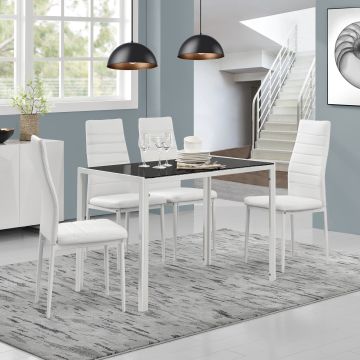 Table à manger noir blanc 105 x 60 x 75 cm avec 4 chaises Bergen blanc [en.casa] 